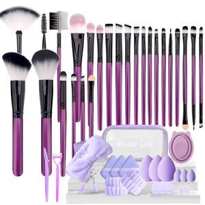 49Pcs Purple Professional Premium Synthetic Make up Brushes With Makeup Sponge